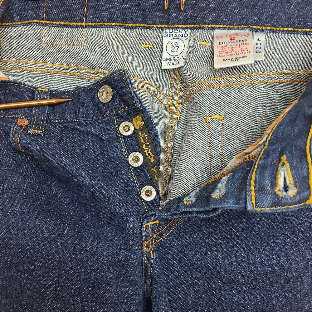 Lucky Brand Jeans Dungarees Easy Rider Long Dark Wash Button Fly Size 27 - Picture 8 of 14